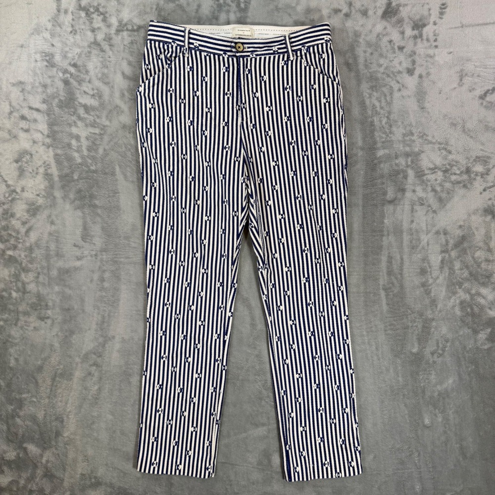 Anthropologie The Essential Slim Pants Women's Size 8 Navy Blue‎ Floral Cotton